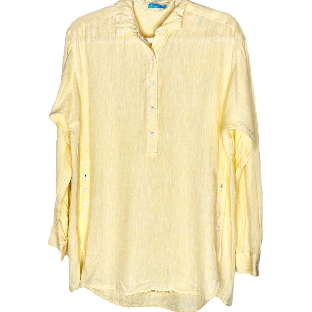 J McLaughlin Women's 100% Linen Popover Top‎ Size Small Yellow Lightweight Tunic